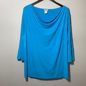 Creative Design Works Inc. sky blue draping cowl neck 3/4 sleeve Silky blouse 3X